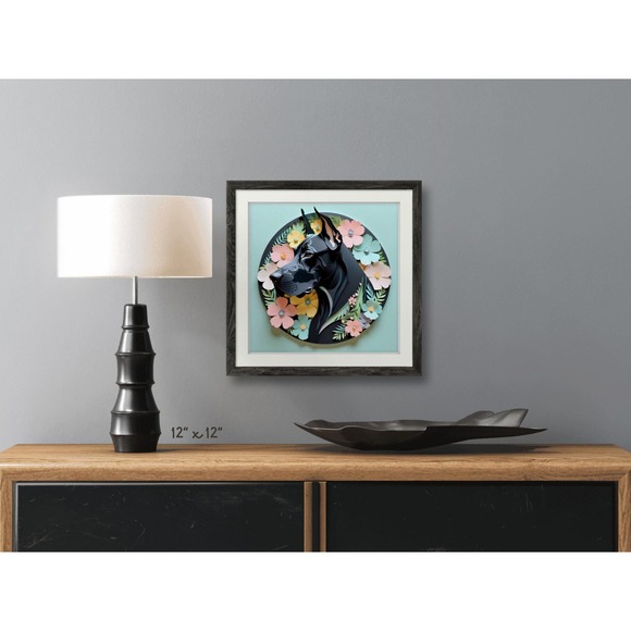 Great Dane Papercut Art: 12x12 Black Dane Dog Pet Portrait Digital Art Print - Picture 5 of 7